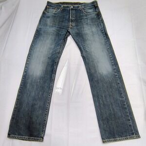 Levi's 501 38x34 Blue Jeans Button Fly Straight Leg Distressed Fade Q Tab
